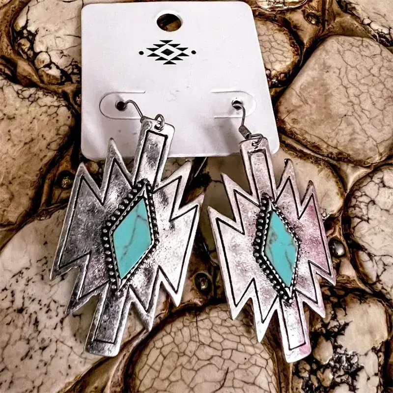 Southwestern Jewelry Navajo Ear Accessories Western Aztec Casting Fish Hook Earrings for Women Navajo Turquoise Aztec Earrings