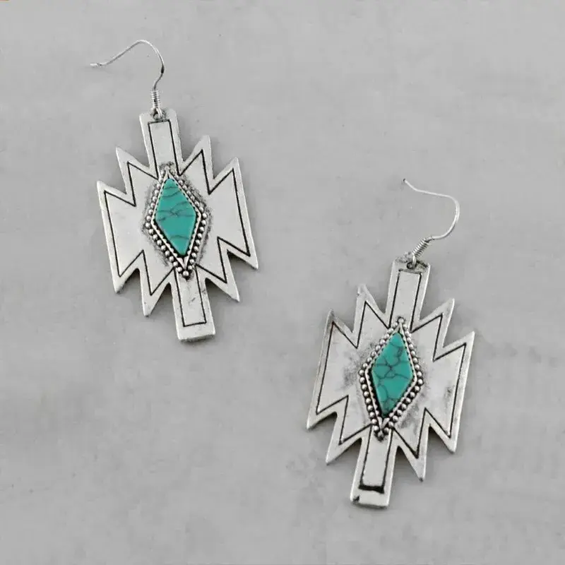 Southwestern Jewelry Navajo Ear Accessories Western Aztec Casting Fish Hook Earrings for Women Navajo Turquoise Aztec Earrings