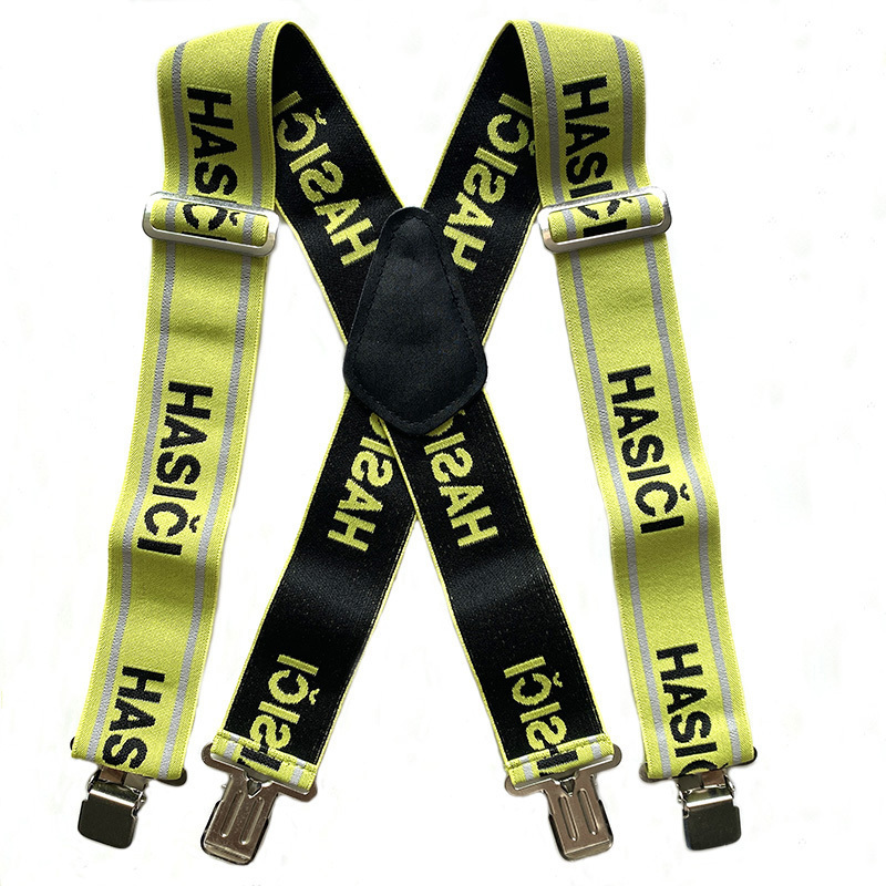 Hot sale 50 mm Wide polyester heavy duty custom jacquard Woven logo braces reflective firefighter elastic Suspender for Men