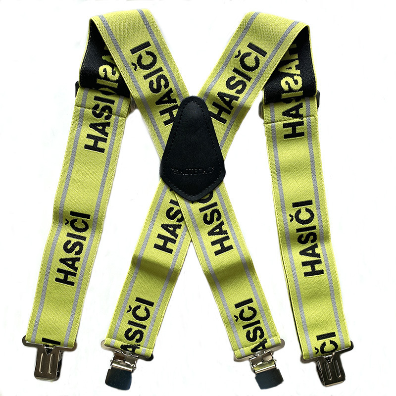 Hot sale 50 mm Wide polyester heavy duty custom jacquard Woven logo braces reflective firefighter elastic Suspender for Men