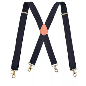 1.4 Inch custom logo heavy duty Adjustable trousers Braces black X shape backing snap hook elastic Suspenders for men