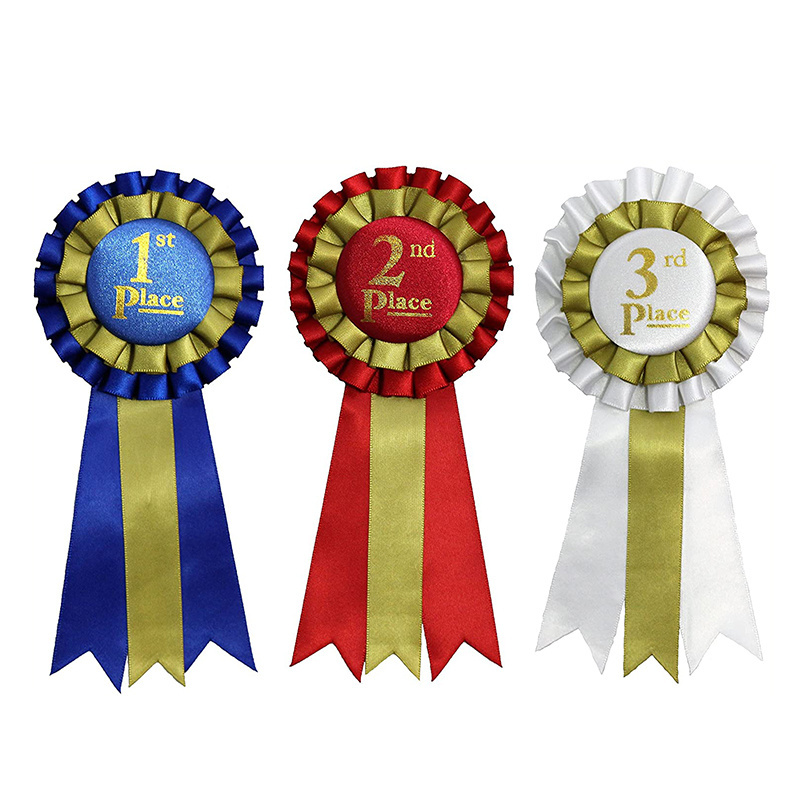 custom logo dog horse show Victory pleated satin Ribbon Rosette badge Award Set for Competition, Sports Event