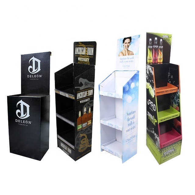 Pos supermarket drink bottle display floor shelf beer promotion cardboard shelves merchandising display stand