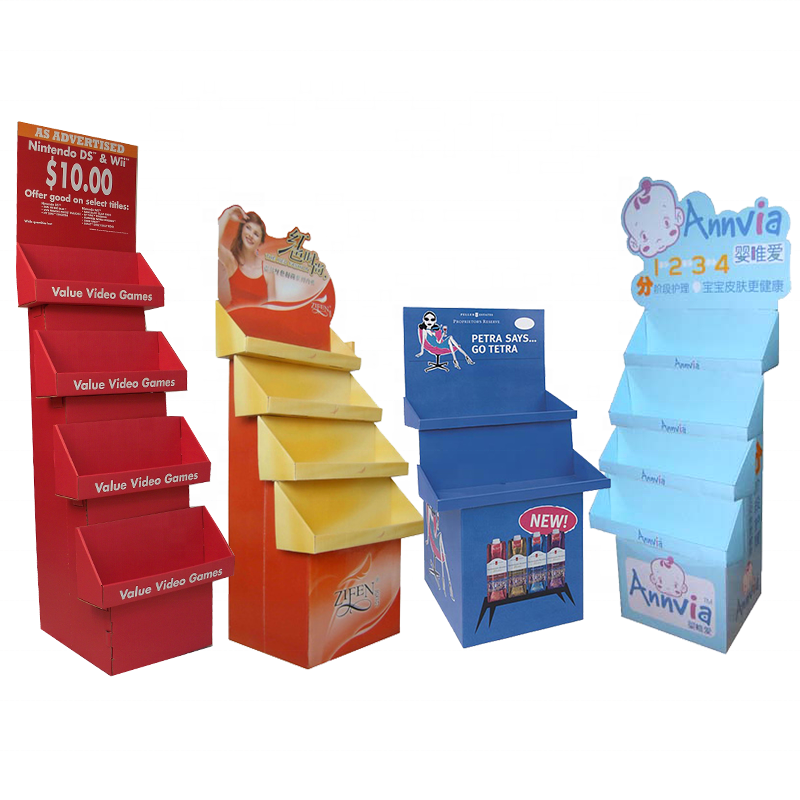 OEM Point of Sale Corrugated Step Display Shelf Adjustable Trays Presenting Cardboard Display Riser For Beauty Products