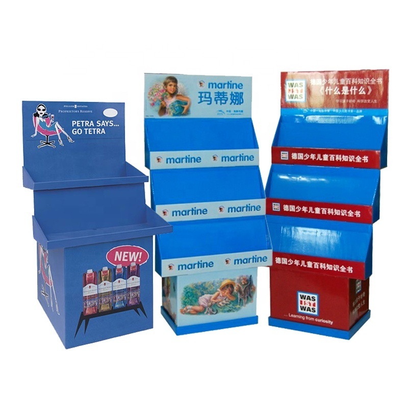 OEM Point of Sale Corrugated Step Display Shelf Adjustable Trays Presenting Cardboard Display Riser For Beauty Products