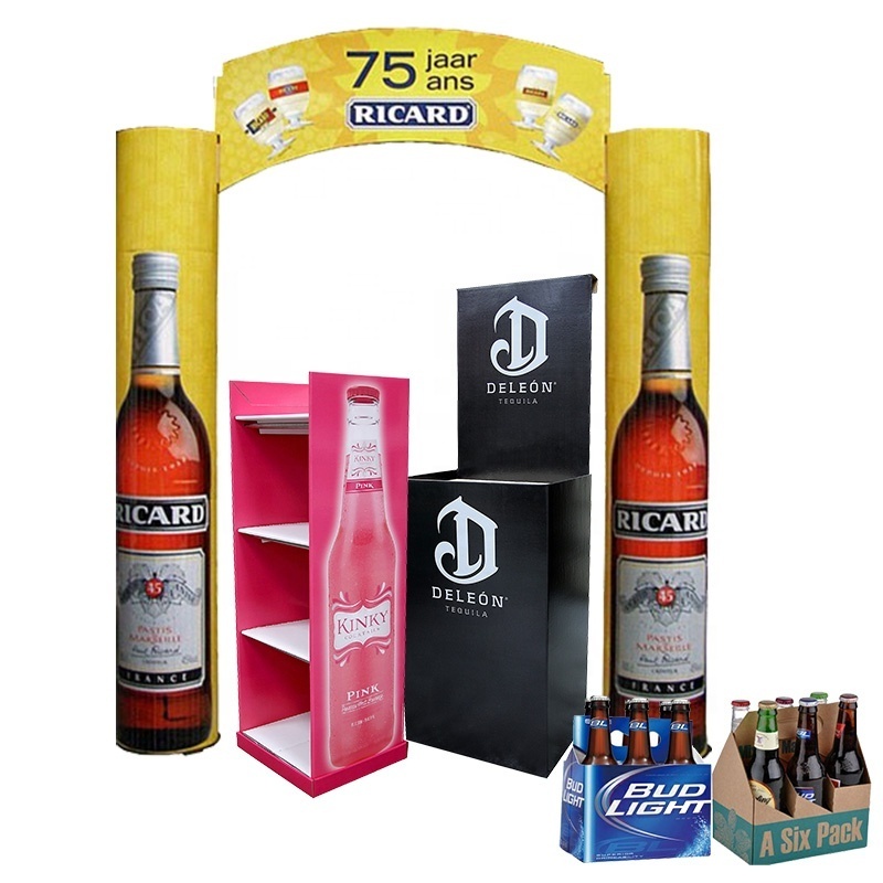 Custom Retail Corrugated Paper Board drink display case PDQ Fancy Carton Case stacker Floor shipper for beers