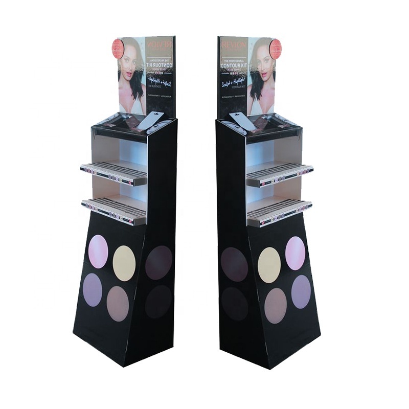 Retail Display Rack Eyelash Display Box Cosmetic Corrugated Floor Display Stand Makeup with Hooks for Eyelashes