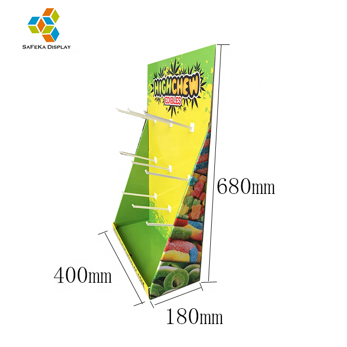 Custom Printed Hook Counter Stand Corrugated Peg Display POS Cardboard Display Stand With Hooks for Candy