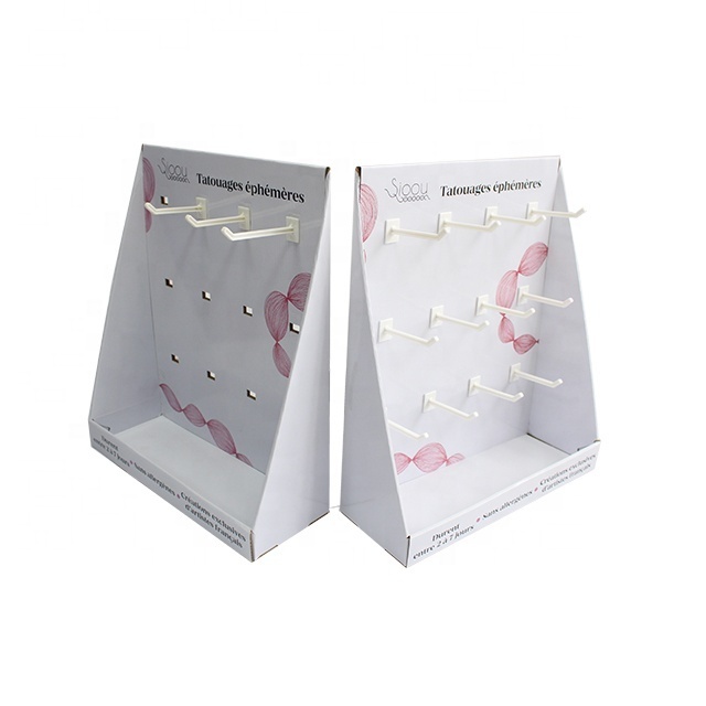 Custom Printed Hook Counter Stand Corrugated Peg Display POS Cardboard Display Stand With Hooks for Candy