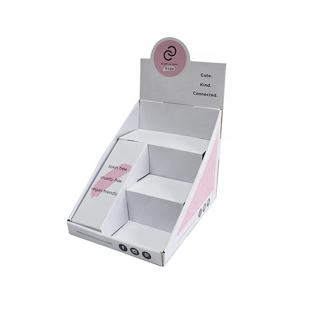 Retail table cosmetic product counter top display tray cardboard nail polish lipstick eyelash makeup display stand cosmetic