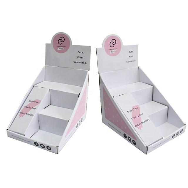 Retail table cosmetic product counter top display tray cardboard nail polish lipstick eyelash makeup display stand cosmetic