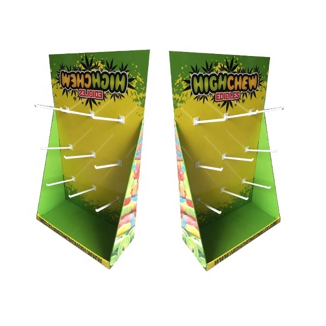 Custom Printed Hook Counter Stand Corrugated Peg Display POS Cardboard Display Stand With Hooks for Candy