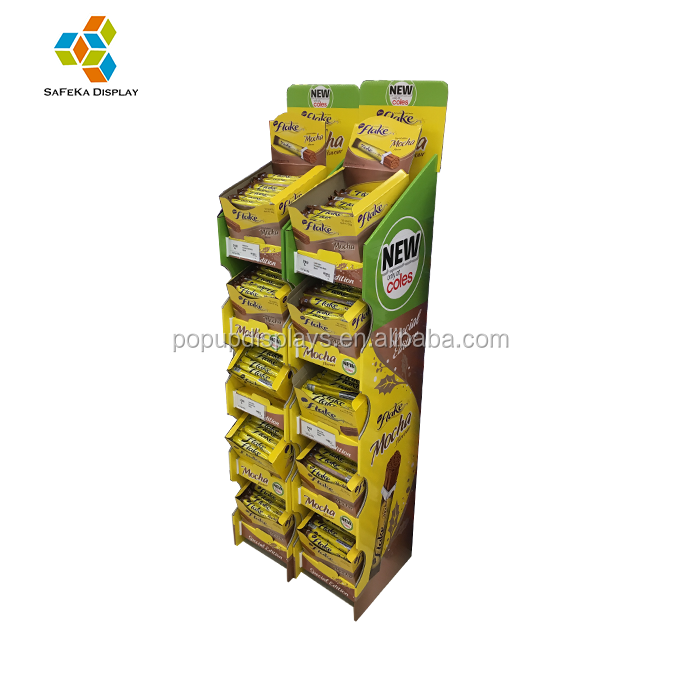 POP 5 Tier Advertising Food Stand Retail Cardboard Candy Display Rack For Mocha Chocolate