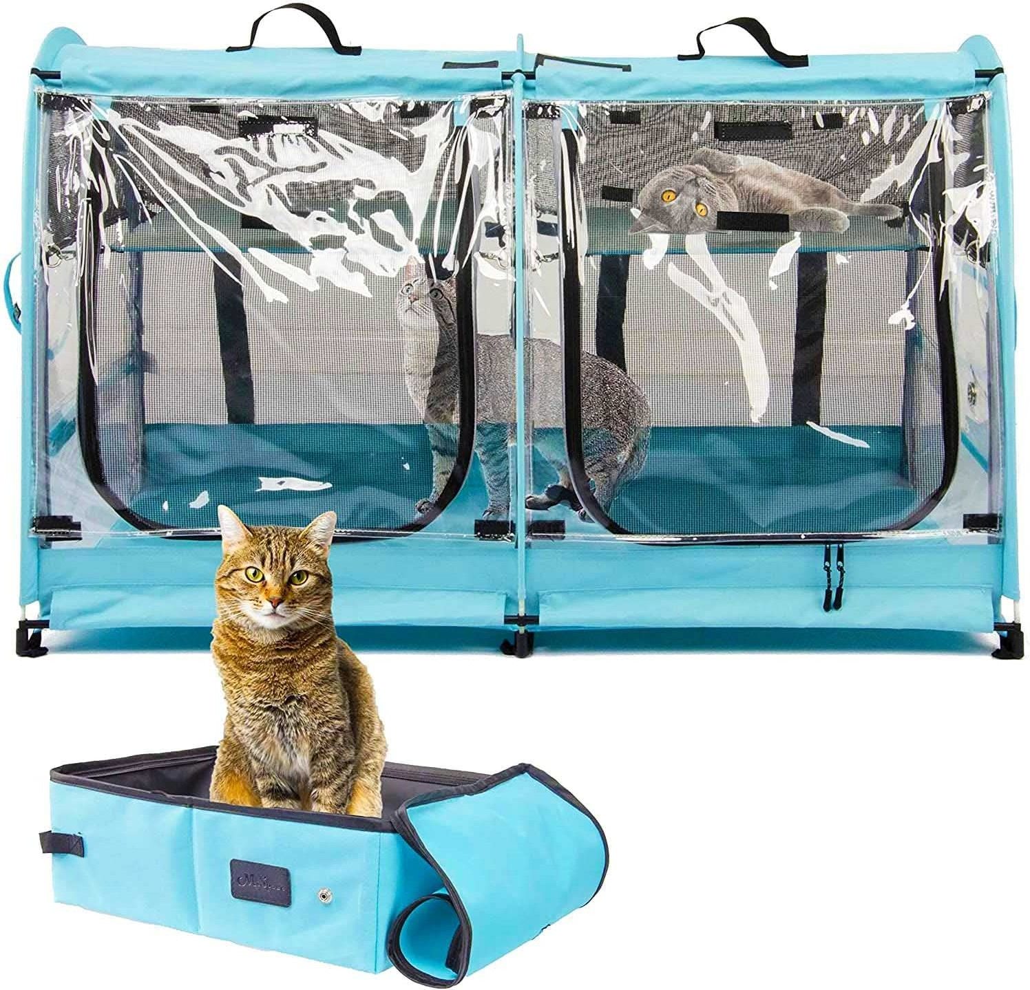 Portable Pet Carriers for Cats Collapsible Cat Condo for Car Travel Pet Kennel Show Cages with Portable Carry Bag Hammocks Mats