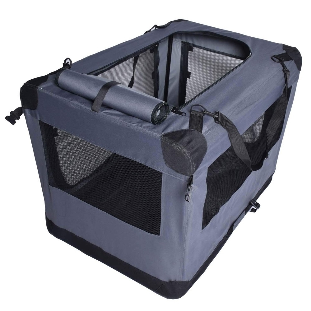 Dog Soft Crate Kennel for Pet Indoor Home & Outdoor Use - Soft Sided 3 Door Folding Travel Carrier with Straps