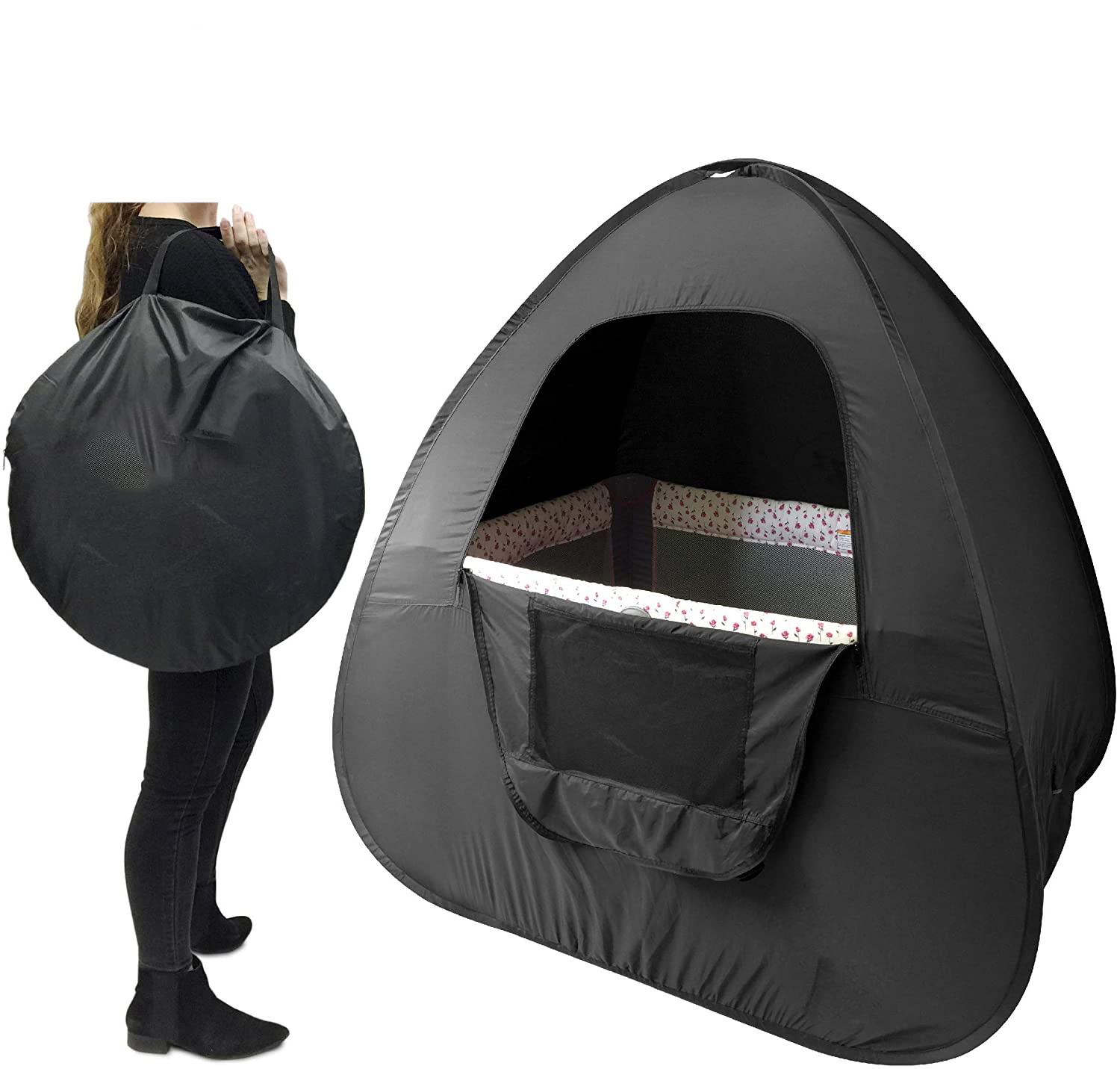 Portable Privacy Pod Blackout Canopy Sleeping Space for Babies and Toddlers with Monitor Pouch and Zippered Window