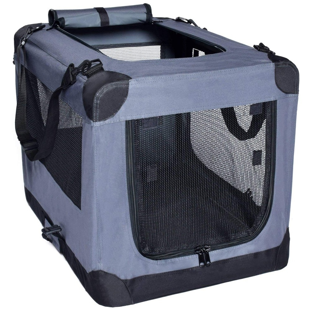 Dog Soft Crate Kennel for Pet Indoor Home & Outdoor Use - Soft Sided 3 Door Folding Travel Carrier with Straps