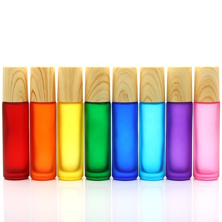 10ml rainbow color red yellow blue black essential oil perfume glass roll on frosted bottle