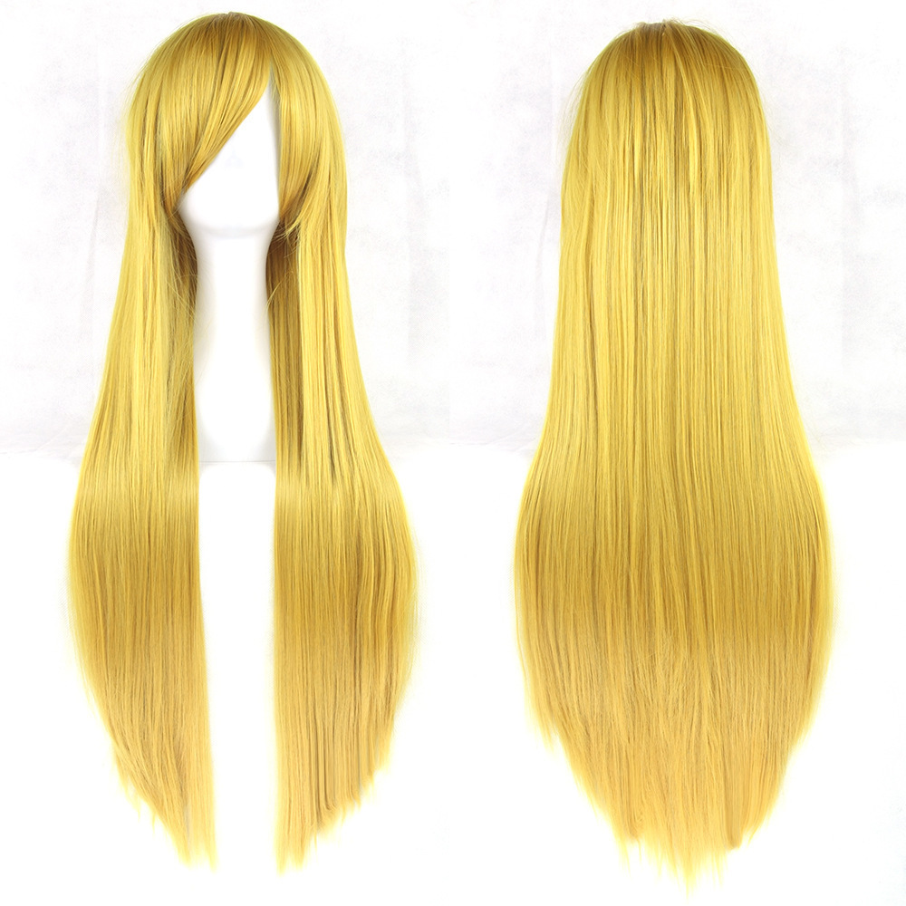 Wholesale Cheap Anime Party Pink Yellow Purple Black Blue Silver 80cm Long Straight Synthetic Cosplay Wig With Bangs