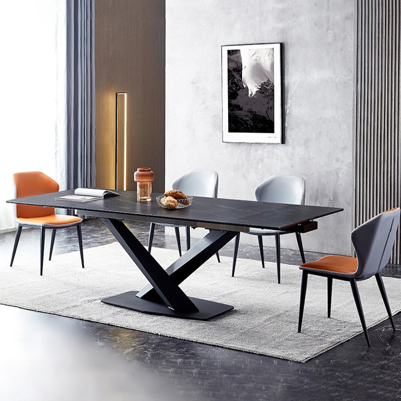 Cost-effective Italian Minimalist  retractable dining furniture tempered glass Sintered stone dining table