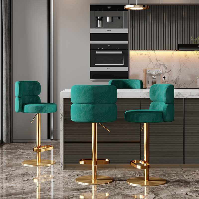 Modern Popular Velvet Chaise Haute Bar Gold Stainless Steel Swivel Chaise Bar Luxury Metal Bar Stools For Kitchen