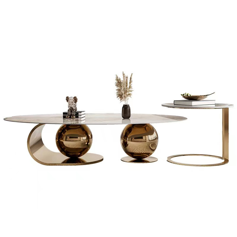 Modern Simple Luxury Home Living Room Coffee Table  Stainless Steel Big And Small Round Side Table