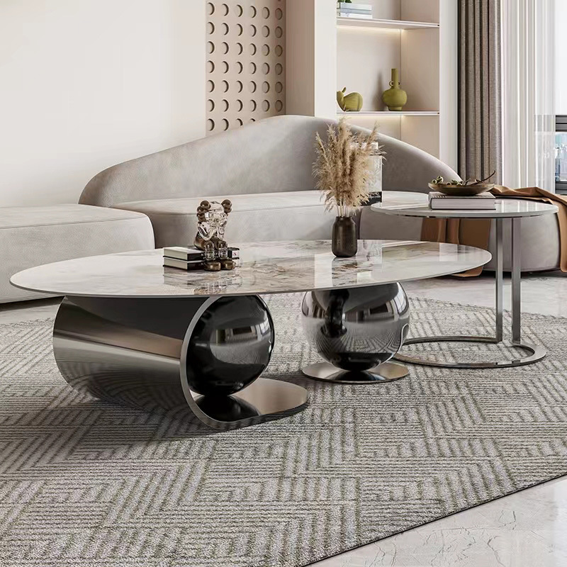 Modern Simple Luxury Home Living Room Coffee Table  Stainless Steel Big And Small Round Side Table