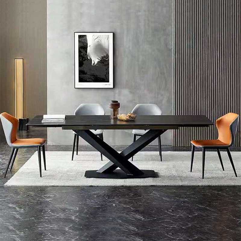 Cost-effective Italian Minimalist  retractable dining furniture tempered glass Sintered stone dining table