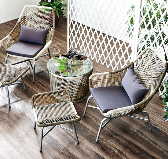 New Patio Rope Woven Table And Chair Wicker Relining Chair Rattan Garden Outdoor Furniture Set Lounger Chairs