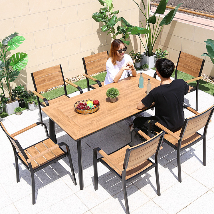 Outdoor Tables And Chairs Courtyard Bar Restaurant Waterproof Wood Balcony Leisure Plastic Wood Tables And Chairs Set