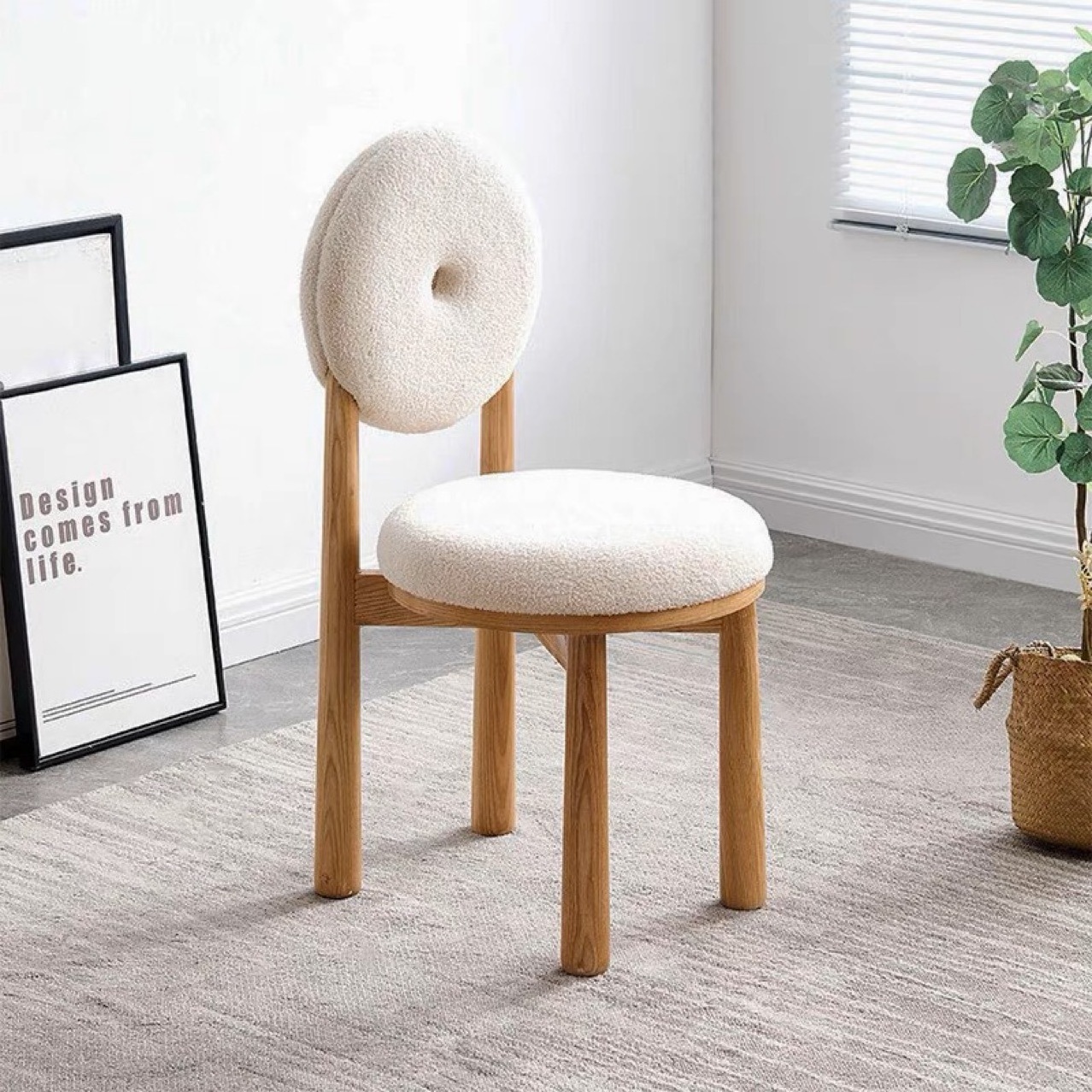 Modern Minimalist Living Room Lambswool Backrest Dining Chair Scandinavian Coffee Shop Donut Chair Bedroom Sherpa Chair