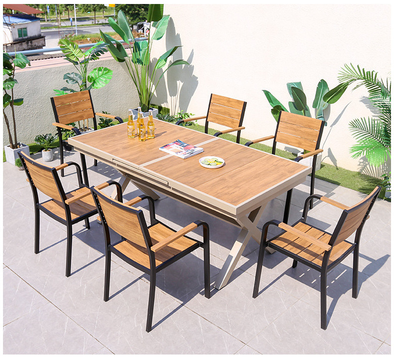 Outdoor Tables And Chairs Courtyard Bar Restaurant Waterproof Wood Balcony Leisure Plastic Wood Tables And Chairs Set