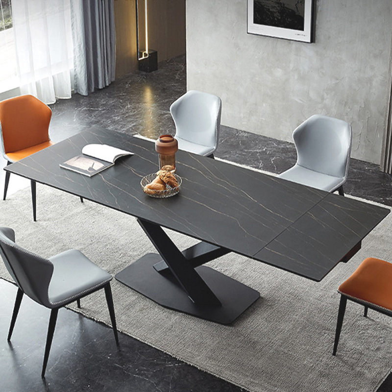 Cost-effective Italian Minimalist  retractable dining furniture tempered glass Sintered stone dining table