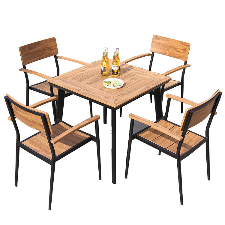 Outdoor Tables And Chairs Courtyard Bar Restaurant Waterproof Wood Balcony Leisure Plastic Wood Tables And Chairs Set