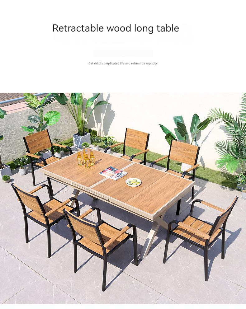 Outdoor Tables And Chairs Courtyard Bar Restaurant Waterproof Wood Balcony Leisure Plastic Wood Tables And Chairs Set