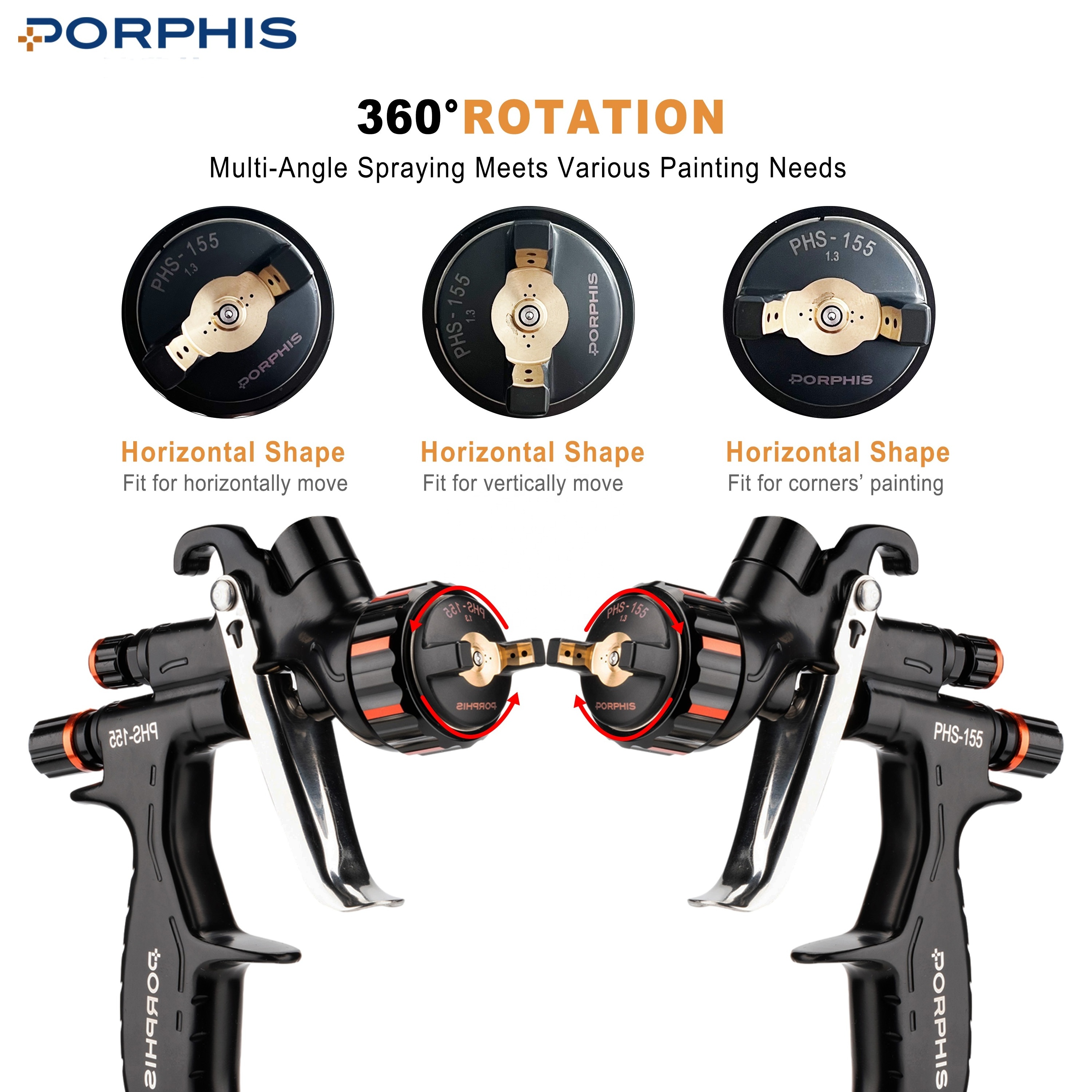 PORPHIS PHS-155 High Transfer Efficiency paint spray guns paint tools MP automotive spray gun for auto refinish