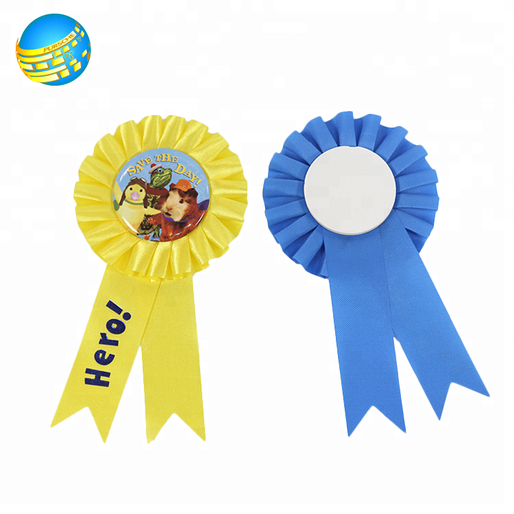 Wholesale Custom Logo High Quality Sport Competitive Activity Award Ribbon Rosette Badges Tin pin badges