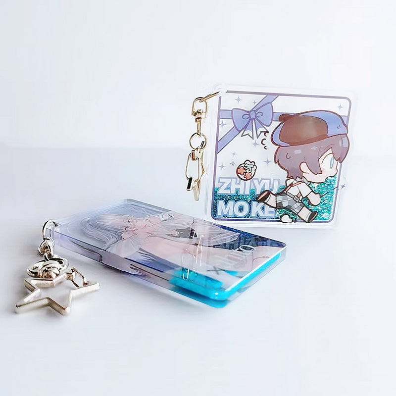 Best-selling ins flowing liquid quicksand oil acrylic keychain cool girl acrylic bag charms