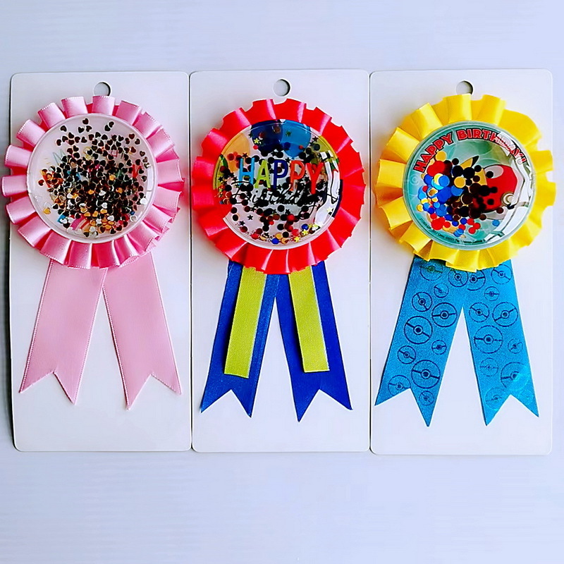 Bulk personalized printed victory prize award promotional custom ribbon badge rosette Ribbon Satin Air badges