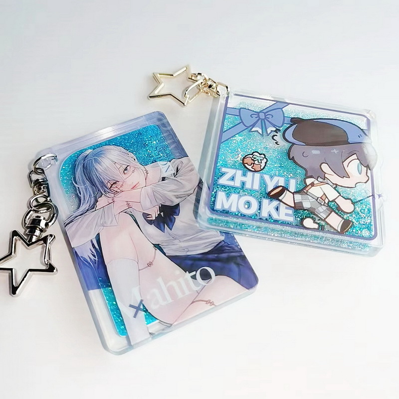 Best-selling ins flowing liquid quicksand oil acrylic keychain cool girl acrylic bag charms