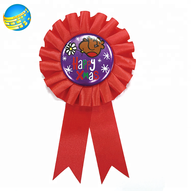 custom lovely round anime figure award rosette printed ribbons satin button rosette popular cartoon logo Tinplate Badge Pins