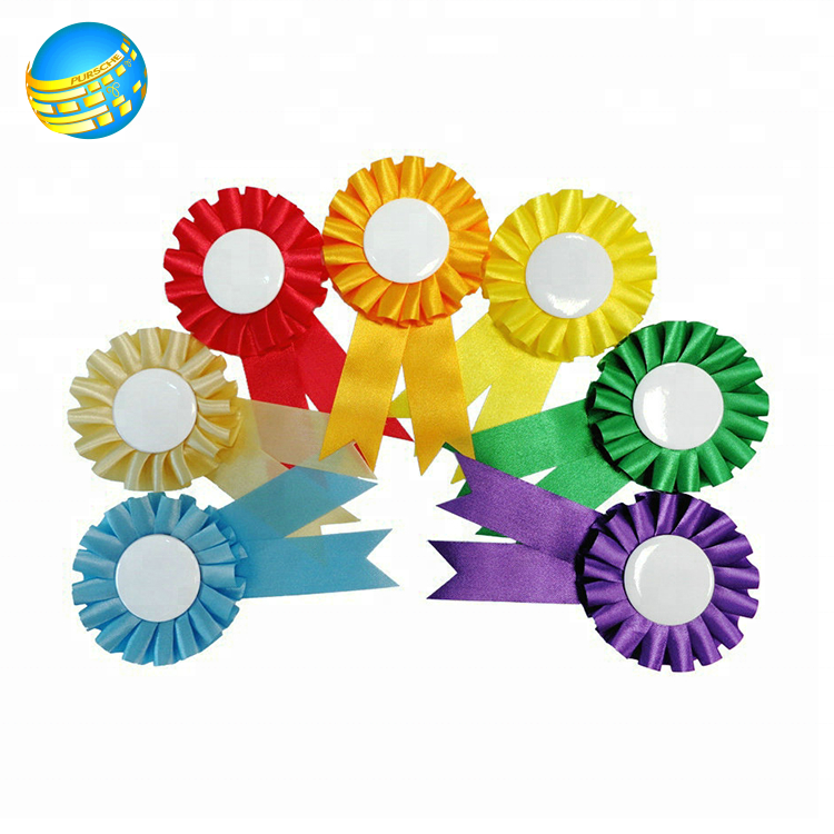 Wholesale Custom Logo High Quality Sport Competitive Activity Award Ribbon Rosette Badges Tin pin badges