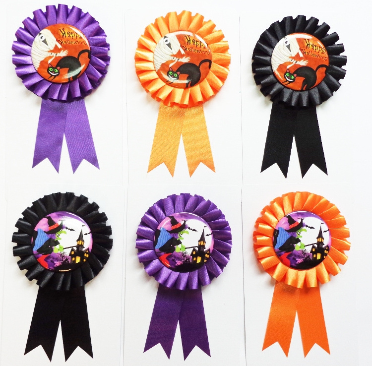 Ribbon Rosette Exquisite Fashion custom printing logo ribbon rosette with metal tin button badges award