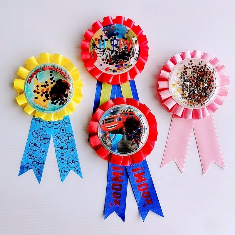 Bulk personalized printed victory prize award promotional custom ribbon badge rosette Ribbon Satin Air badges