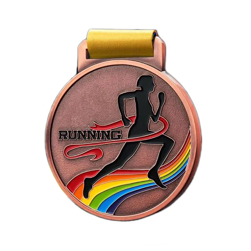 High Quality Cheap With Colorful Ribbon Design Running Marathon Sport Gold Custom 3D Competition Winner Award Medal