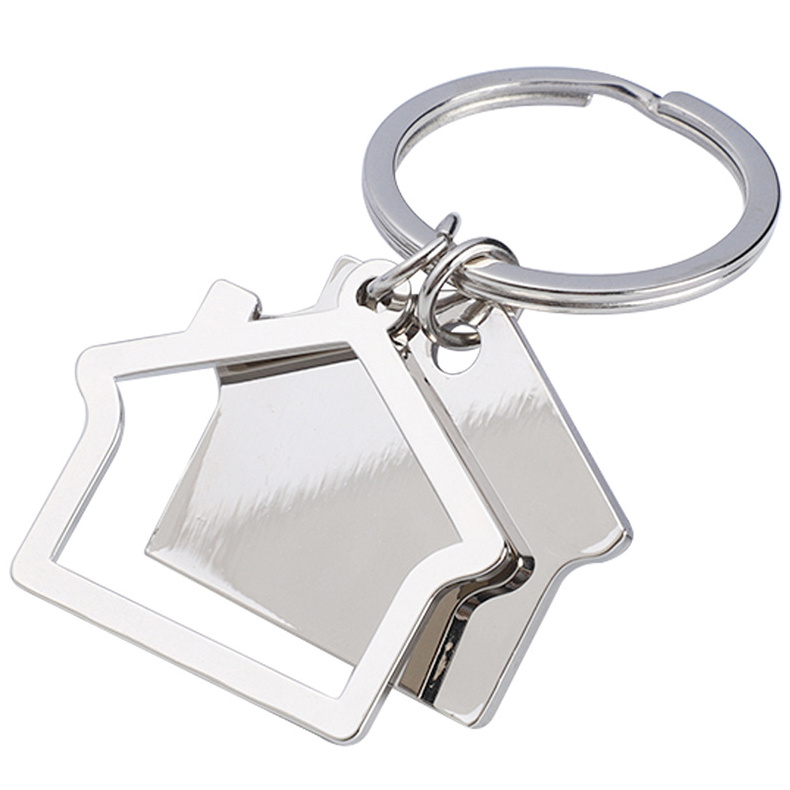 Personalized Souvenir Realtor Design Engraved Logo Stainless Steel Real Estate Home Keyring Metal Custom House Shaped Keychain