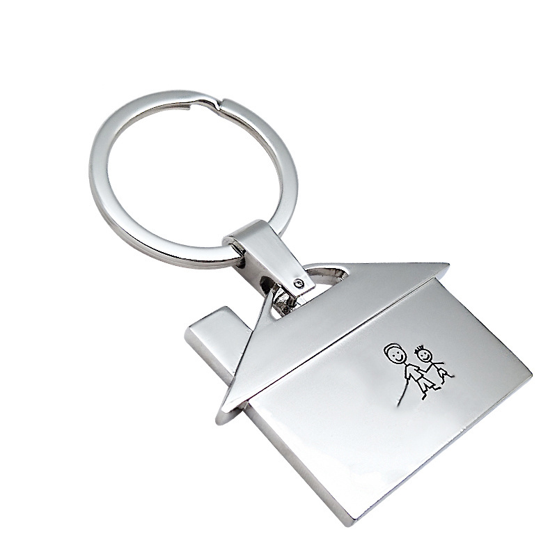 Personalized Souvenir Realtor Design Engraved Logo Stainless Steel Real Estate Home Keyring Metal Custom House Shaped Keychain