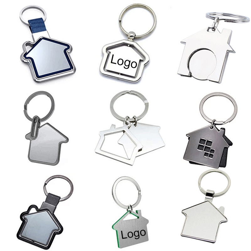 Personalized Souvenir Realtor Design Engraved Logo Stainless Steel Real Estate Home Keyring Metal Custom House Shaped Keychain