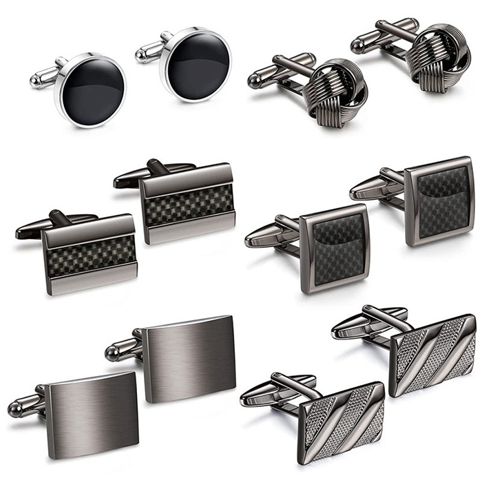 Oem Manufacturer Custom Your Own Logo Tie And Cuff link Sets Stainless Steel Blank Polish Metal Silver Cufflink Men Cufflinks