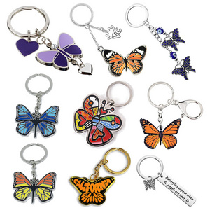 Wholesale Custom Anime Soft Hard Enamel 3D Key Chains Cute Logo Zinc Alloy Iron Metal KeyChain Butterfly Keychain